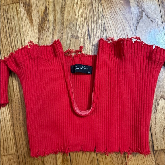 Sorella fringe red cropped top SAME DAY SHIP - Picture 2 of 3
